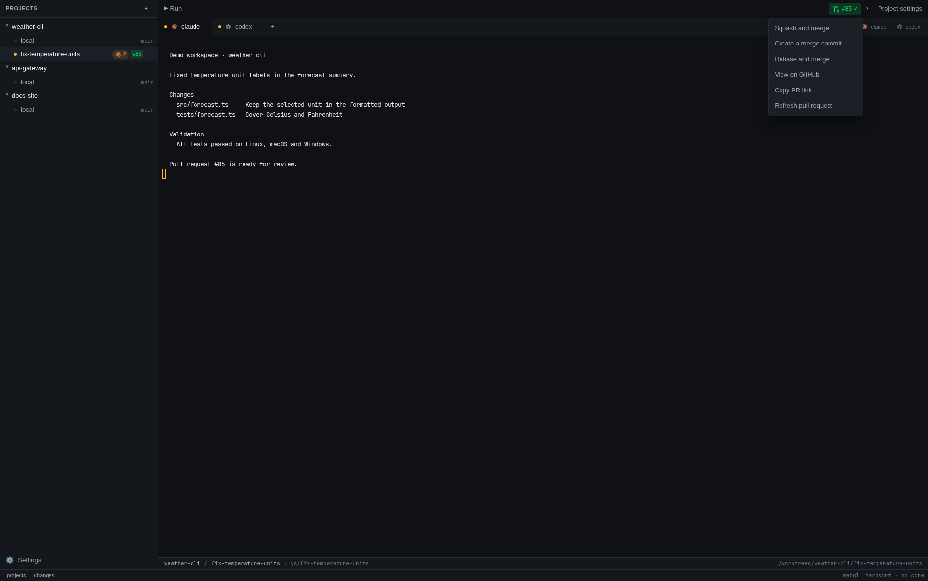 Pull request actions in the workspace toolbar